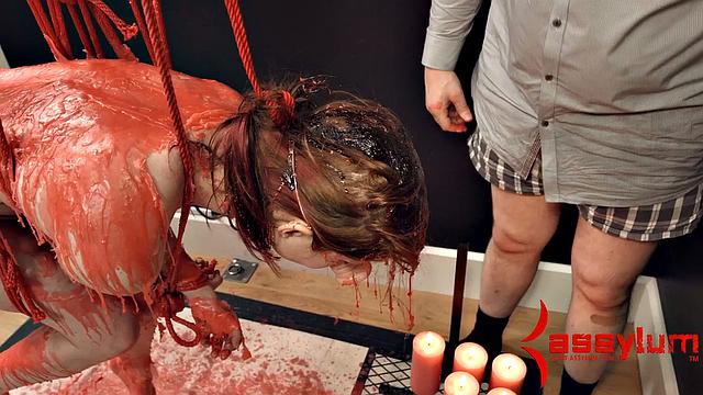 Bound suspended sub waxed anal fuck