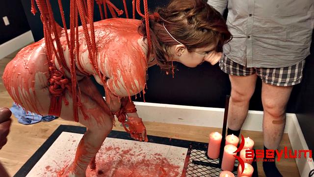 Bound suspended sub waxed anal fuck