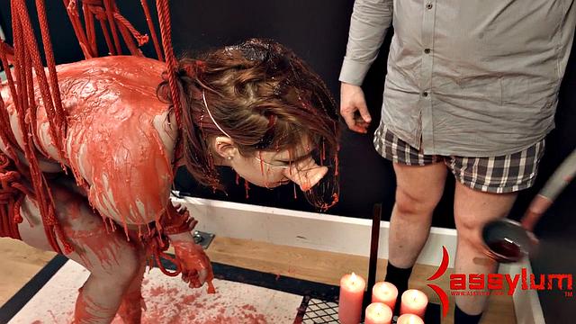 Bound suspended sub waxed anal fuck