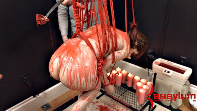 Bound suspended sub waxed anal fuck