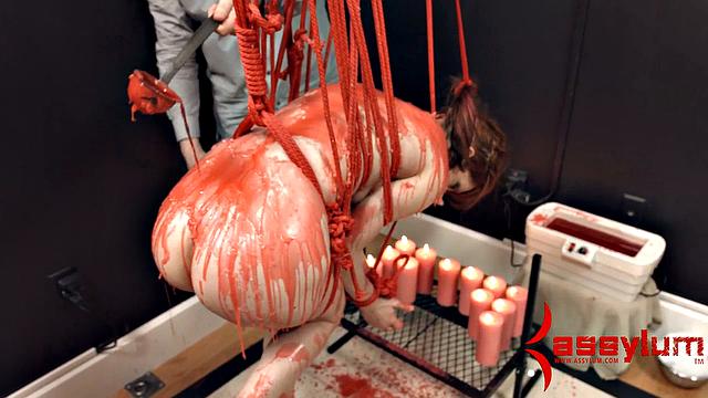 Bound suspended sub waxed anal fuck