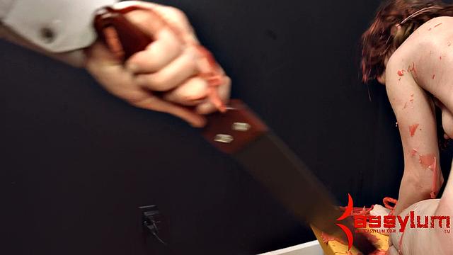 Bound suspended sub waxed anal fuck