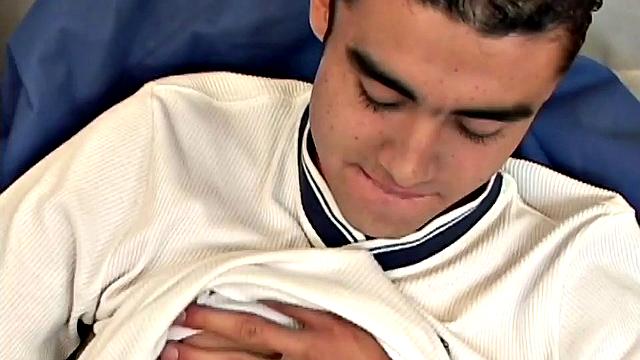 Young Latino Sergio is on a bean bag chair, where he slips off his pants and works up a stiff one. By the time he's naked, the skinny and smooth boy is ready to beat off.