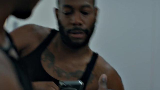 Muscular Jock pounding tattooed black stud on bed