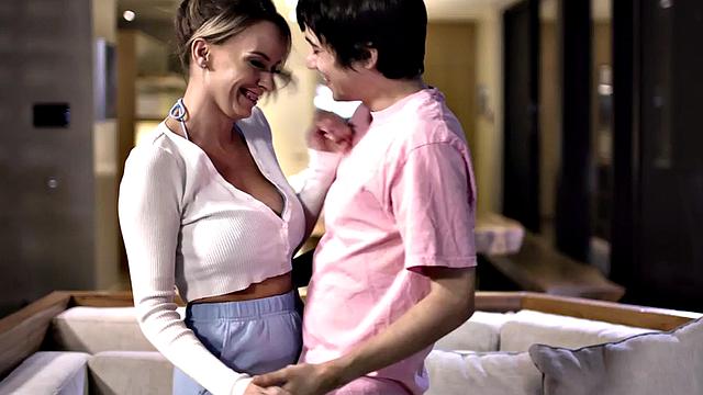 Greedy MILF rides stud cock after resting on couch