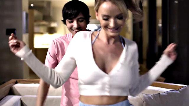 Greedy MILF rides stud cock after resting on couch