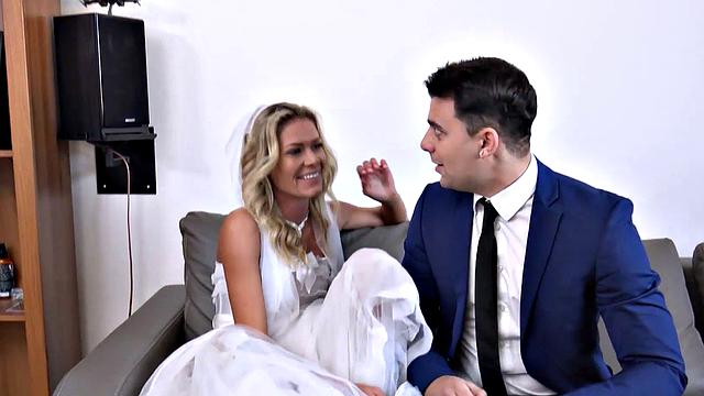 DEBT4k. Curly blonde enjoys sex while cuckold groom watches