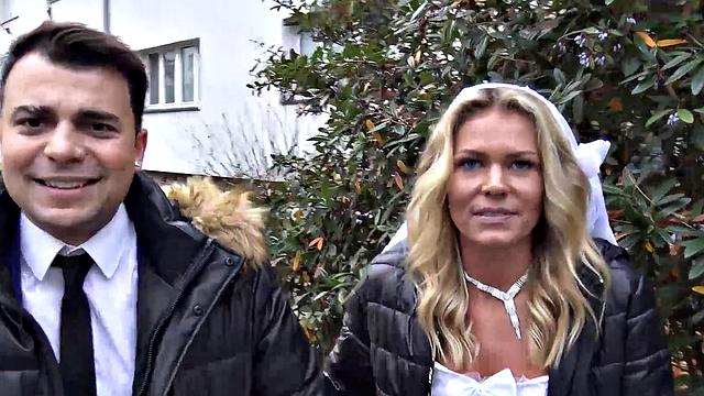 DEBT4k. Curly blonde enjoys sex while cuckold groom watches