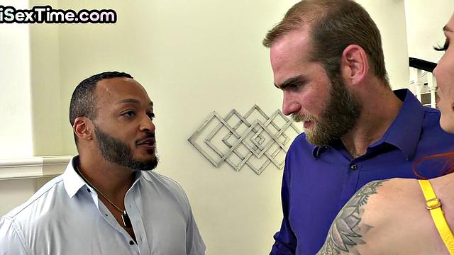 Bisex redhead MILF in sexy lingerie fucked in a 3some