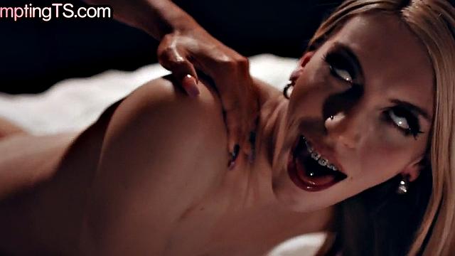 Bigtits TS bareback fucks small GF in anal hole