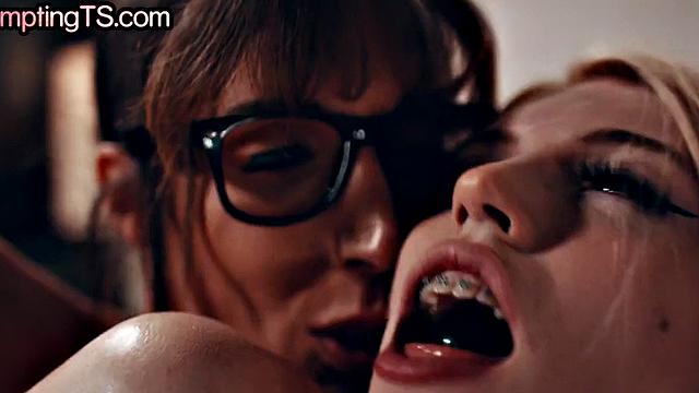 Bigtits TS bareback fucks small GF in anal hole