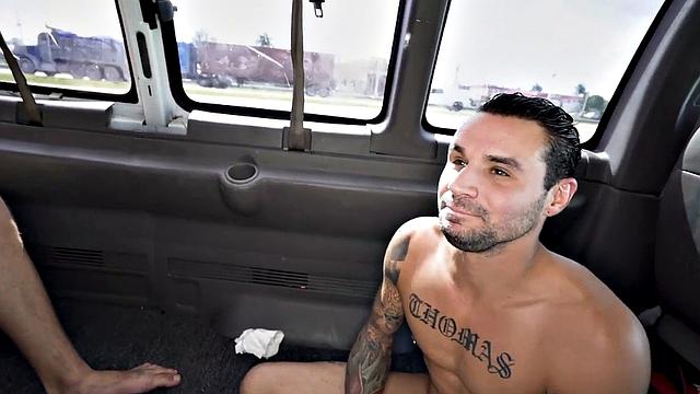Pulled straight amateur fucks ass in public van outdoor