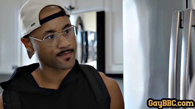 Sensual black hunk seducing white lad