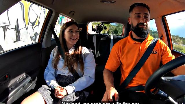 Public upskirt ride with driving teacher 