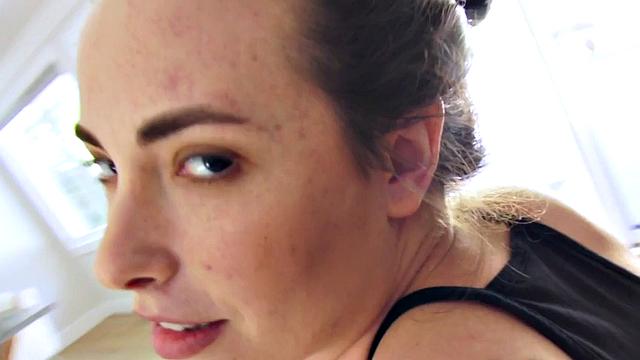 Assfucked brunette babe sucking and gaping after fun