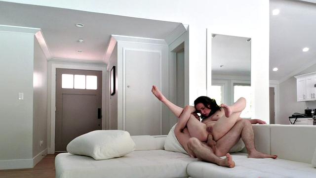 Assfucked brunette babe sucking and gaping after fun