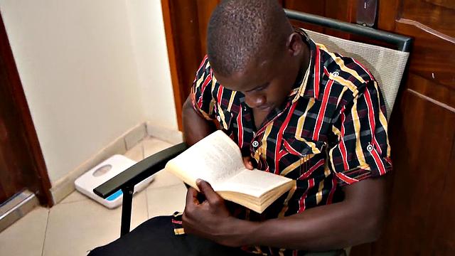 African twink jerks black cock in solo action till cum