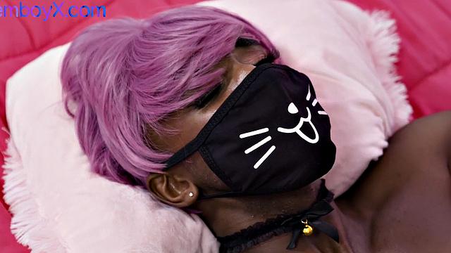 Ticklish masked femboy in lingerie gets fucked