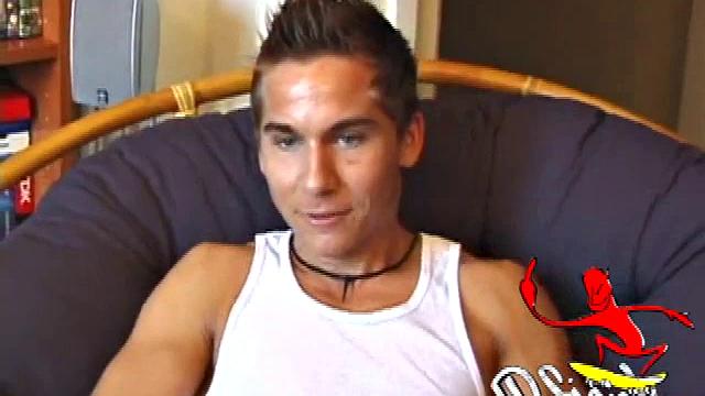 Young amateur Brock strips down in a porn video and strokes his hard cock, edging himself until he explodes an amazing cum load onto his face and chest.