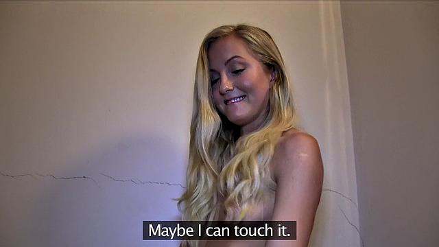 Petite blonde with tight pussy loves a big cock