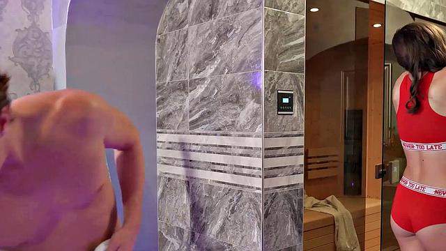 VIP4K. Naked dude meets chick with stunning body in her sauna