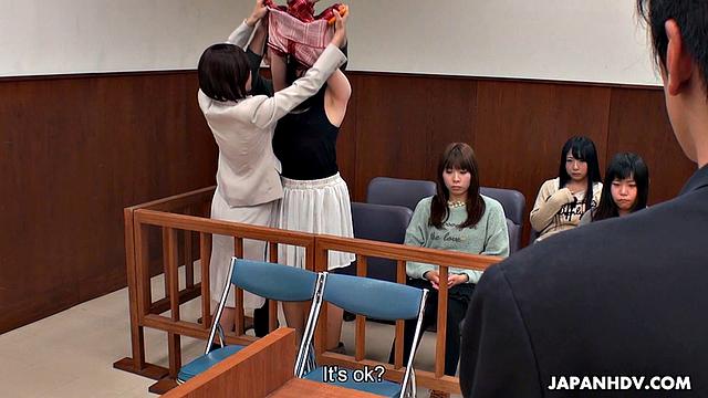 Shiori Uehara and Sena Sakura are fucked in a courtroom foursome