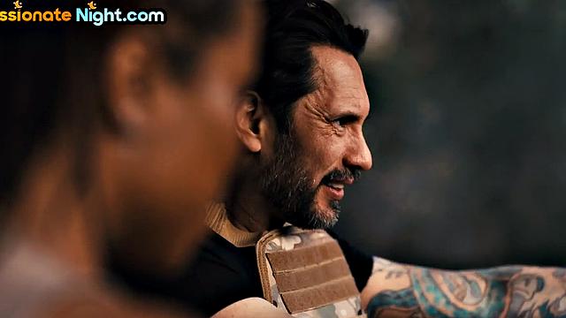 Big-titted soldiers deepthroat and get pussy-rammed in 3way