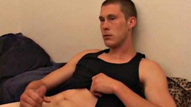 Horny Brent quickly strips down and begins some serious stroking. In thr meantime Lucky is in another room beating his meat. Brent works long and hard and finally squeezes out a nice load, while Lucky is on the other side of the wall.