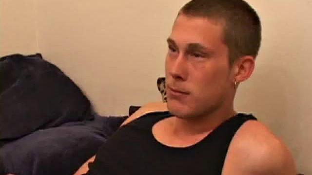 Horny Brent quickly strips down and begins some serious stroking. In thr meantime Lucky is in another room beating his meat. Brent works long and hard and finally squeezes out a nice load, while Lucky is on the other side of the wall.