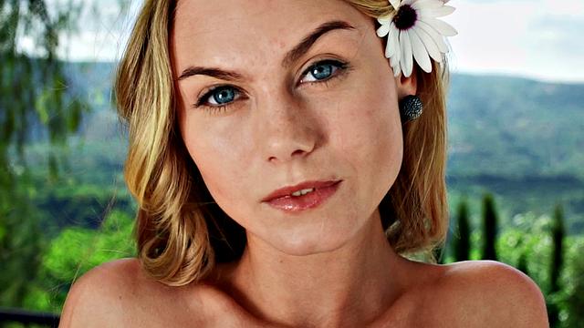 Watch Nancy, the naughty chick, tease her trimmed pussy in public with a thong