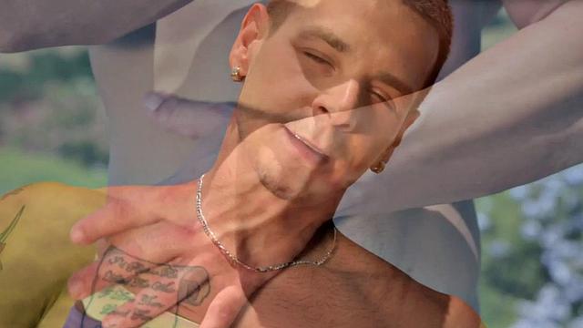 Muscled tattoo amateur strips and masturbates indoors