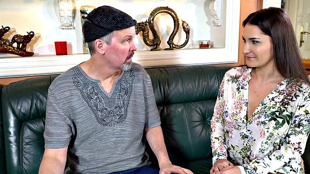 Curvy babe riding senior citizen in duo before facial