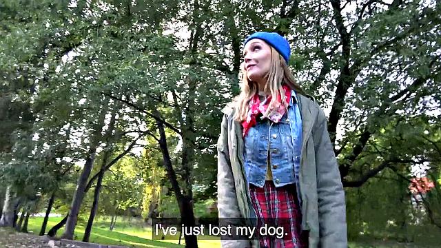 Lost pet leads to hot outdoors sex
