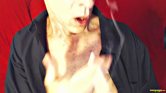 Richard Lennox Smokes Cock Alone In Red Underwear