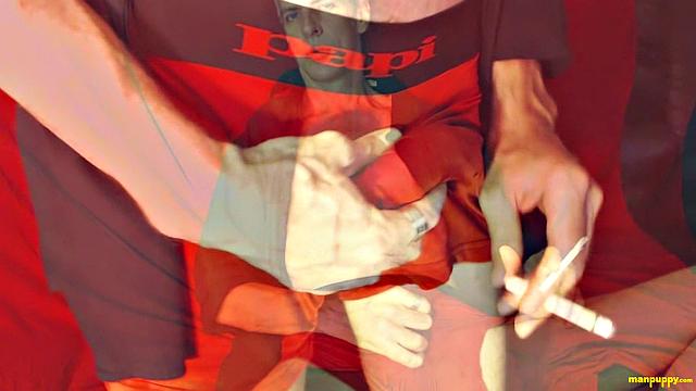 Richard Lennox Smokes Cock Alone In Red Underwear