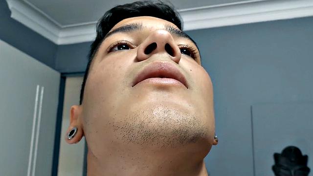 El Diablo strips naked and gives us a good look at his fine little butt, before sitting on the edge of a bed to work up a stiff one. Rock hard, the young Latino gets busy jerking off.