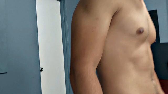 El Diablo strips naked and gives us a good look at his fine little butt, before sitting on the edge of a bed to work up a stiff one. Rock hard, the young Latino gets busy jerking off.