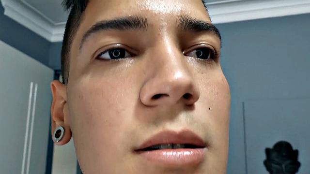 El Diablo strips naked and gives us a good look at his fine little butt, before sitting on the edge of a bed to work up a stiff one. Rock hard, the young Latino gets busy jerking off.