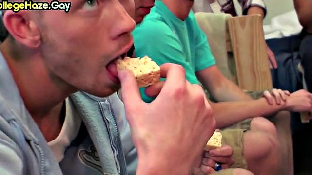 Hazed stud gets fucked in dormitory for fraternity
