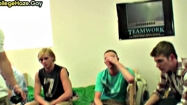 Hazed stud gets fucked in dormitory for fraternity