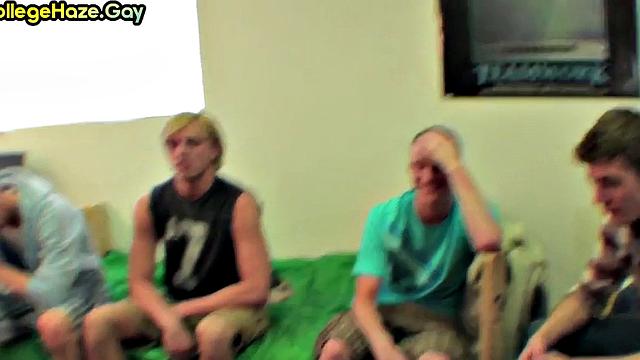 Hazed stud gets fucked in dormitory for fraternity