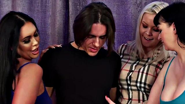 CFNM British femdom MILFs suck dick in group oral