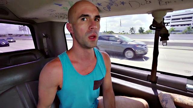 Baited guy fucks gay ass in public van outdoor for cash