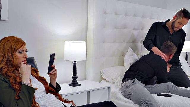 Bisexuals fuck redhead MILF bitch in hardcore threesome