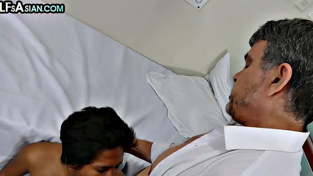 Mature doctor barebacks Asian twink on medical check