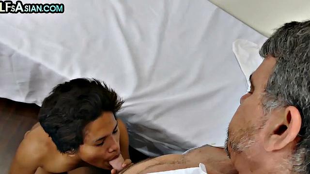 Mature doctor barebacks Asian twink on medical check