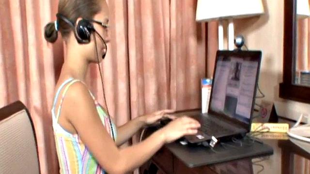 Busty teen paris milan strips off in home office