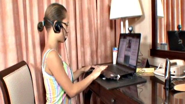 Busty teen paris milan strips off in home office