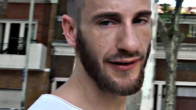 Three horny men hook up outdoors while a stranger joins and fills his mouth and ass with cock