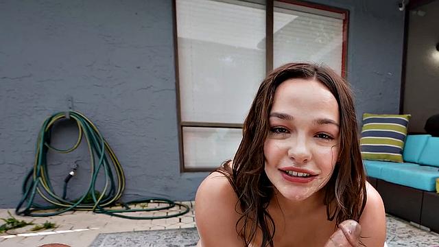 Big-titted babe deepthroating in POV